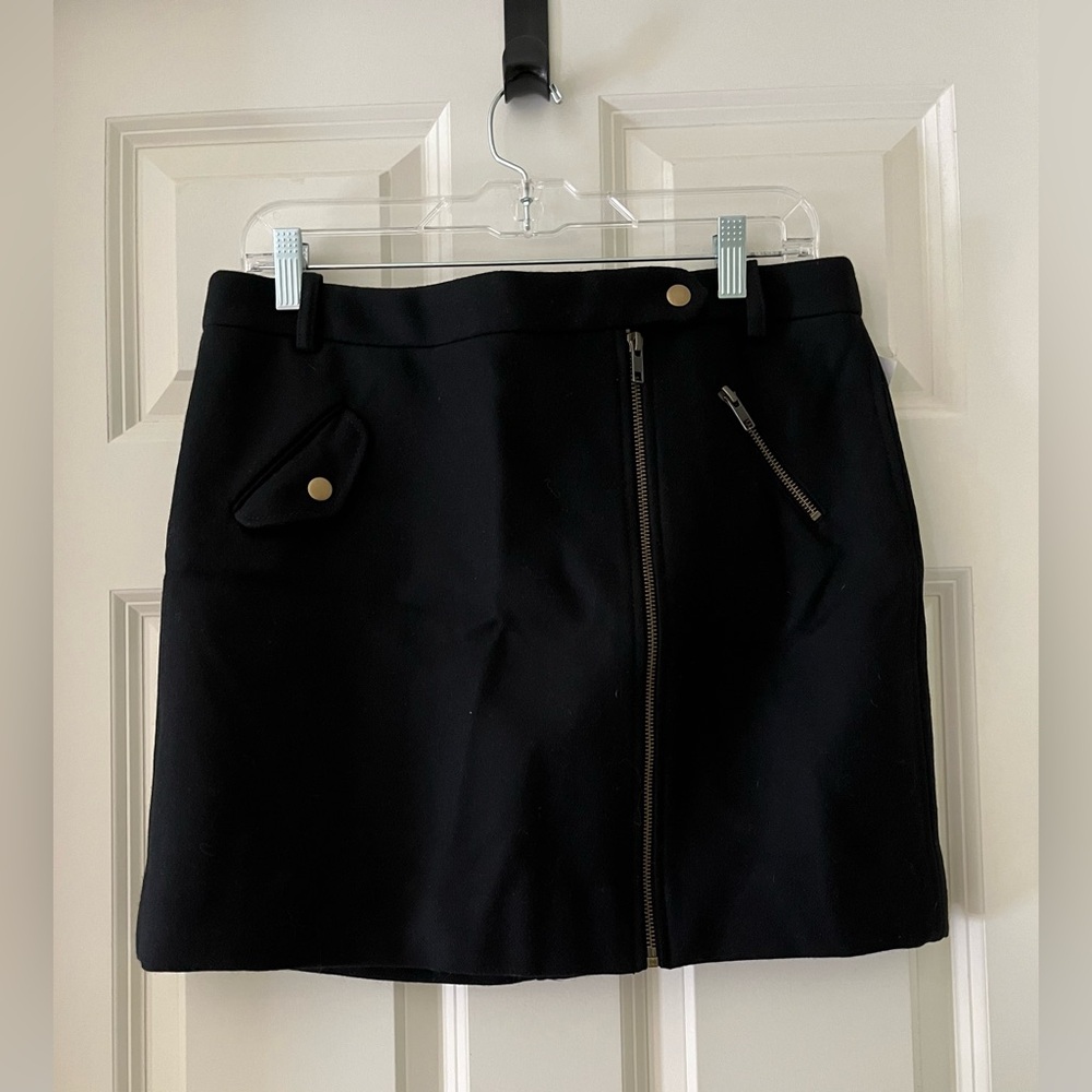 NWT J.Crew black wool lined skirt size 10 zippers/buttons classic neutral